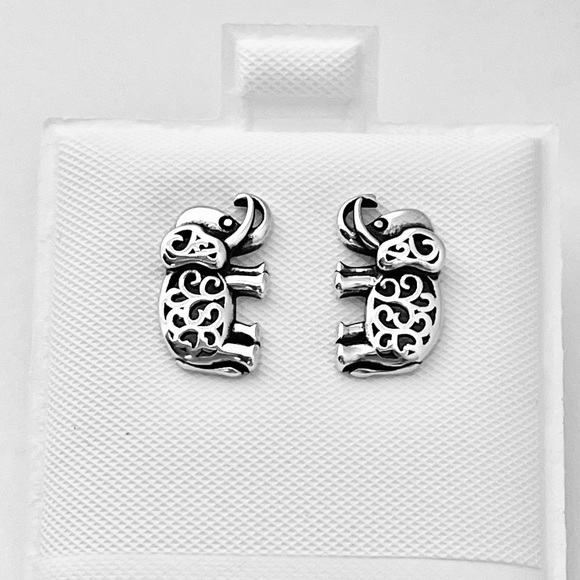Sterling Silver Filigree Elephant Earrings, Animal Earring, Silver Stud Earring - Picture 12 of 12